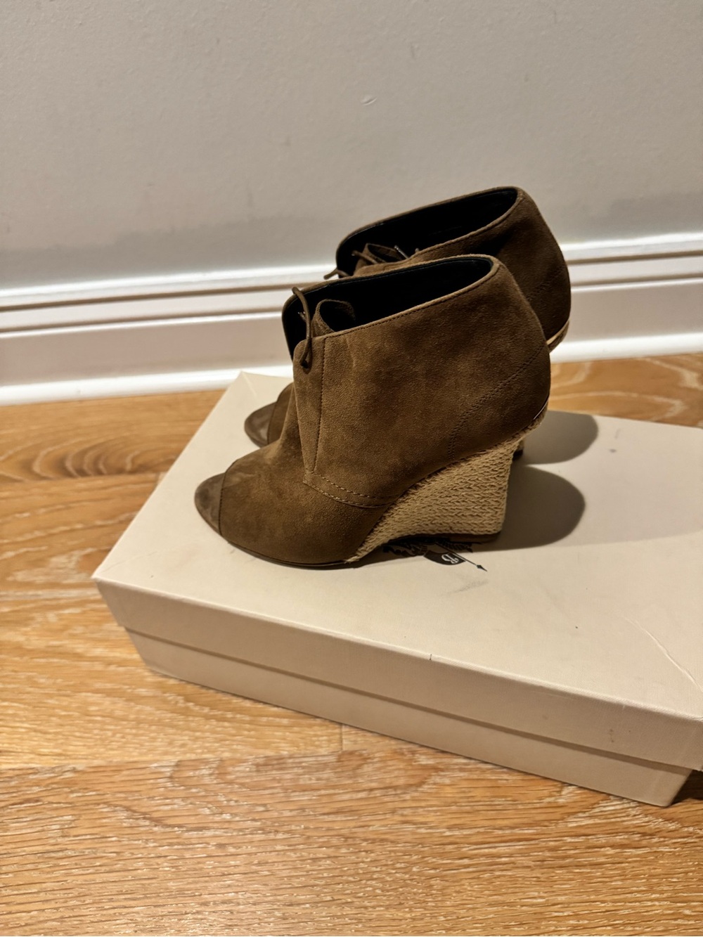 Burberry Peep-Toe Suede Ankle Booties in Brown - Picture 2 of 5